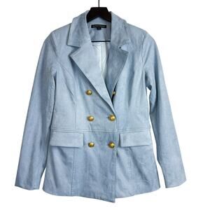 Boston Proper Faux Suede Double Breasted Boyfriend Blazer Jacket Blue $180 - 6